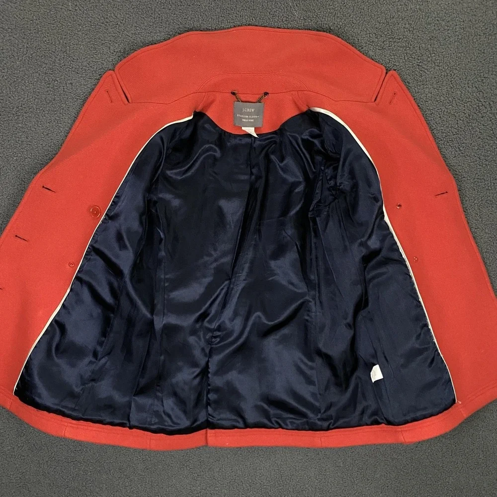 J Crew Coat Womens 4 Orange Stadium Cloth‎ Peacoat Nello Gori Gold Buttons